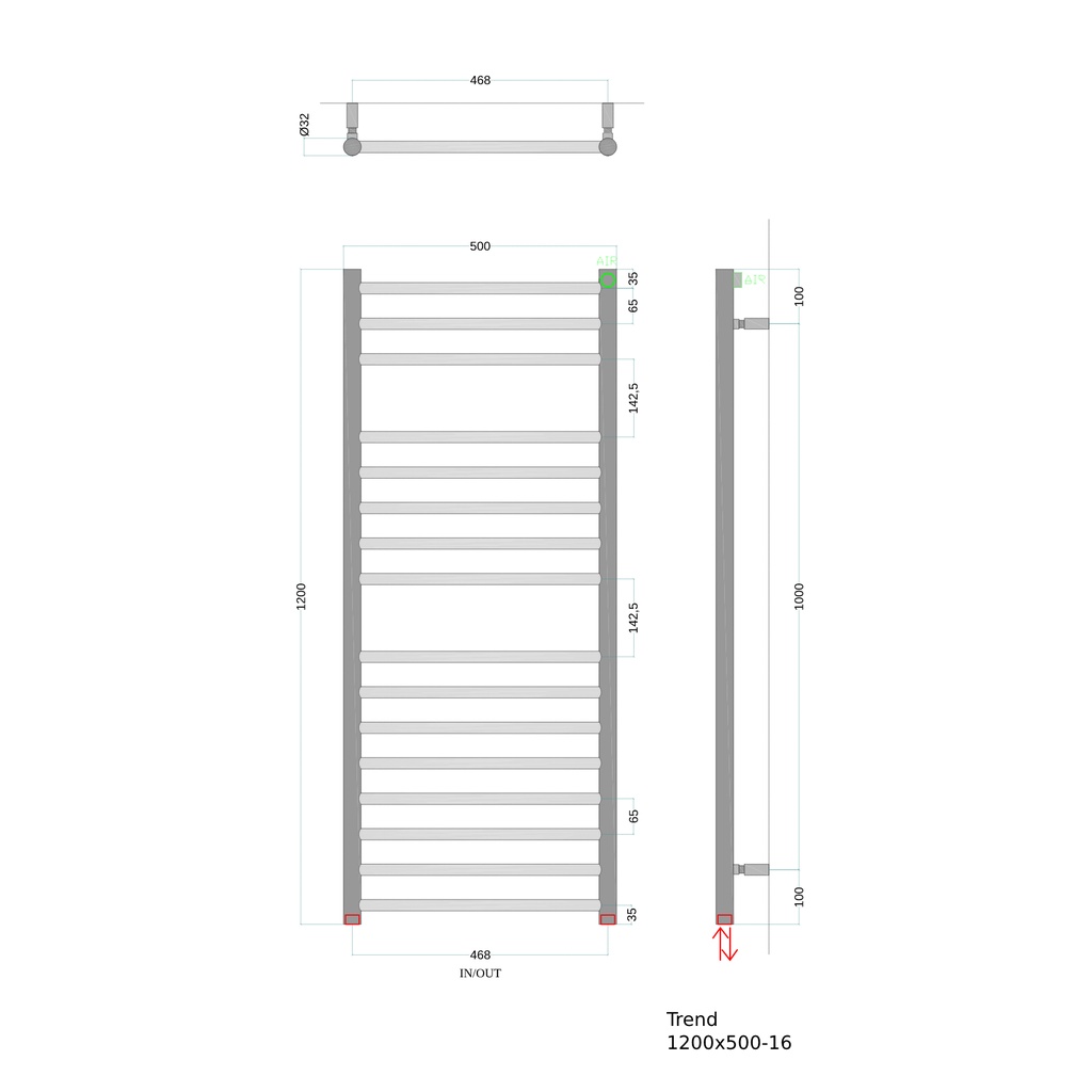 AVA Trend Ladder 1200 x 500mm PVD Stainless Steel Towel Rail